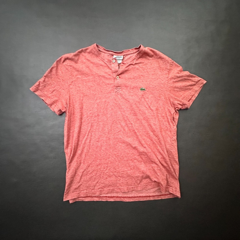 Lacoste Henley T Shirt Mens 6 Large Red 100% Cotton Preppy Casual City Comfort